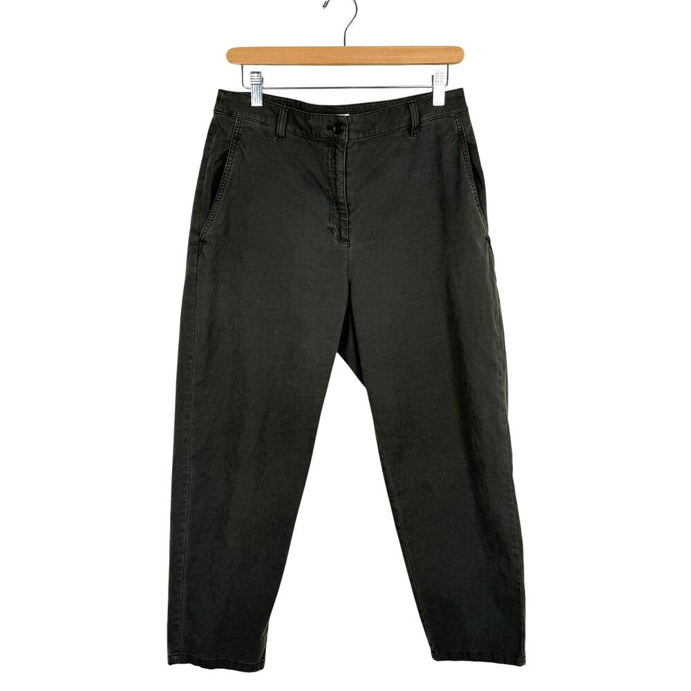 Eileen Fisher Organic Cotton Hemp Utility Pants Olive Green Cropped Trouser M